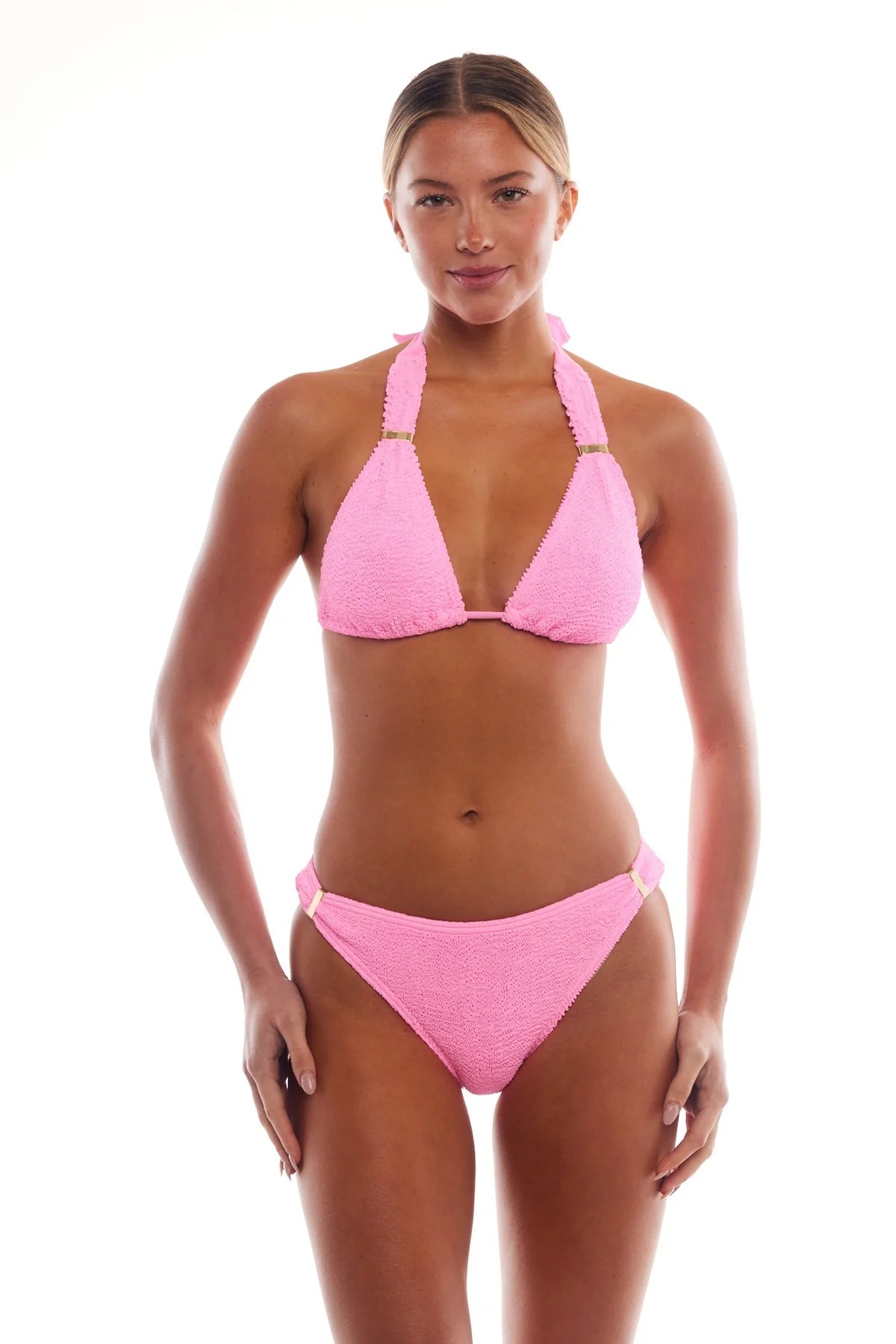 PARIS GOLD SLIDERS FULL COVERAGE BIKINI BOTTOM - Strawberry Pink
