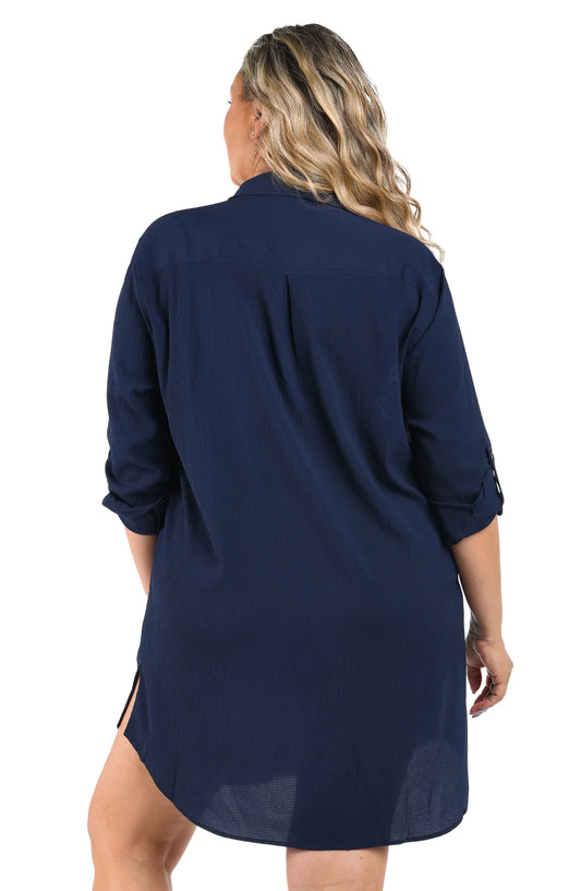 Woven Covers Button Down Tunic- Indigo 1X-3X