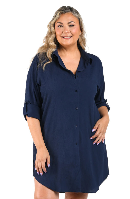 Woven Covers Button Down Tunic- Indigo 1X-3X