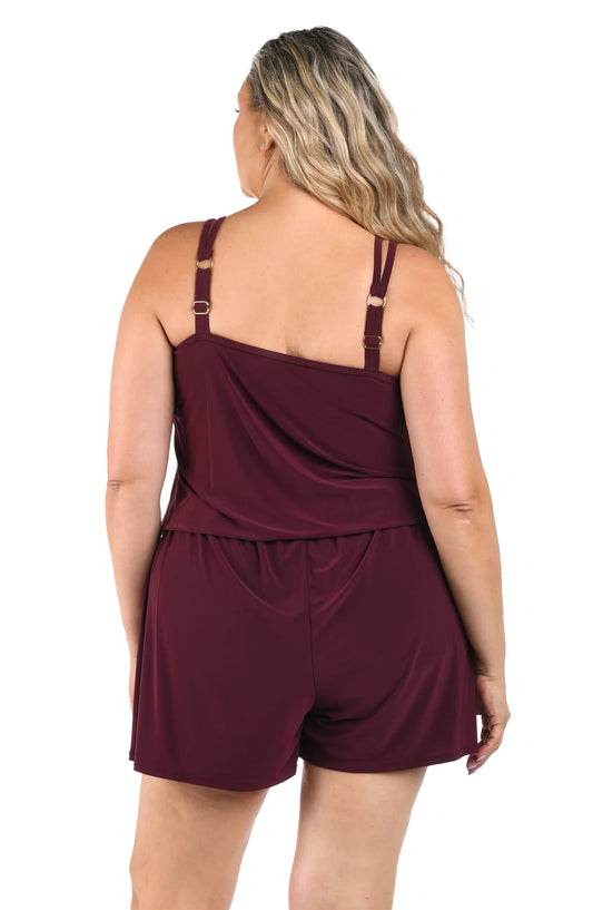 Swim Romper One Piece - Burgundy 16W-24W