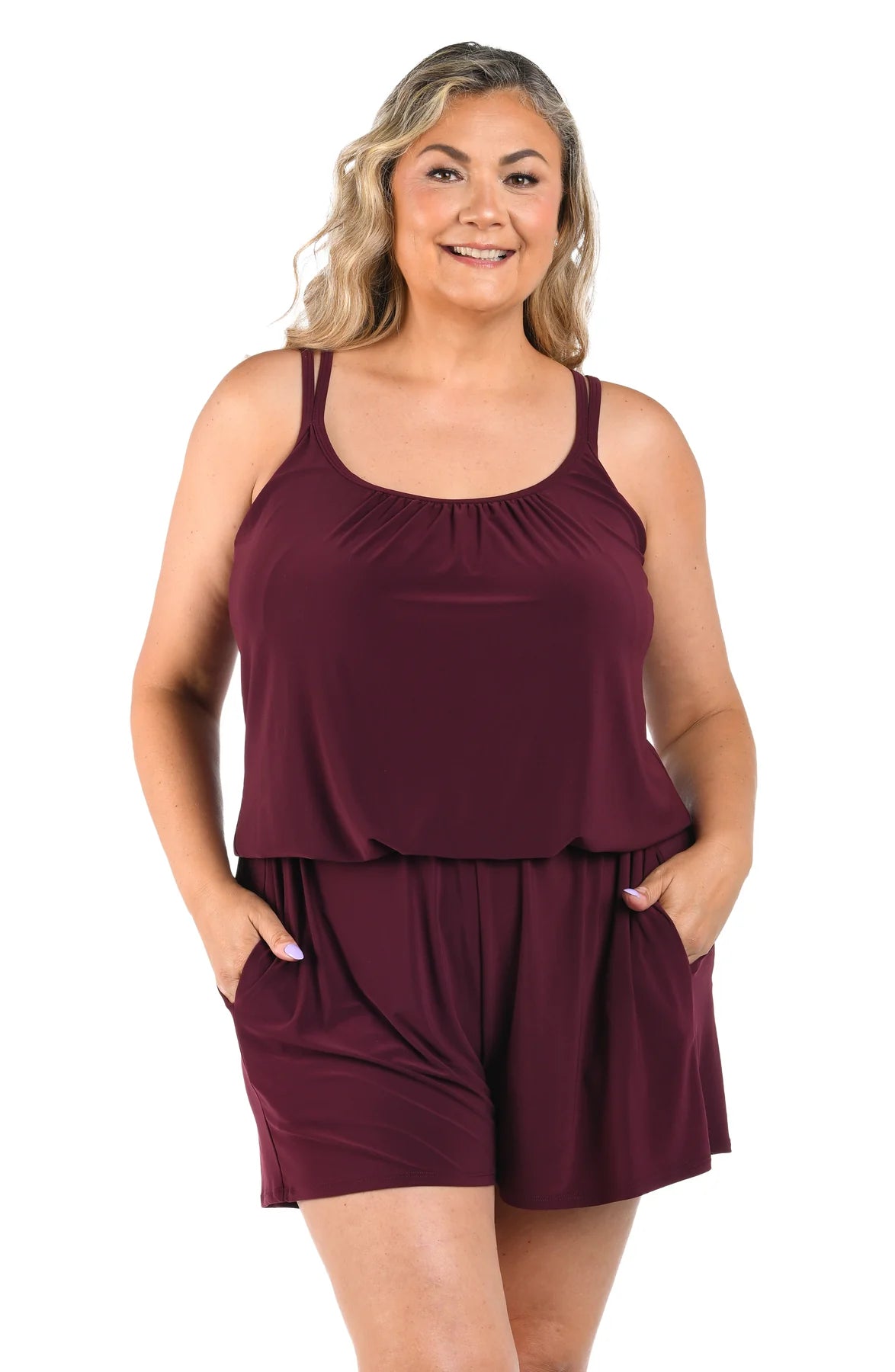Swim Romper One Piece - Burgundy 16W-24W