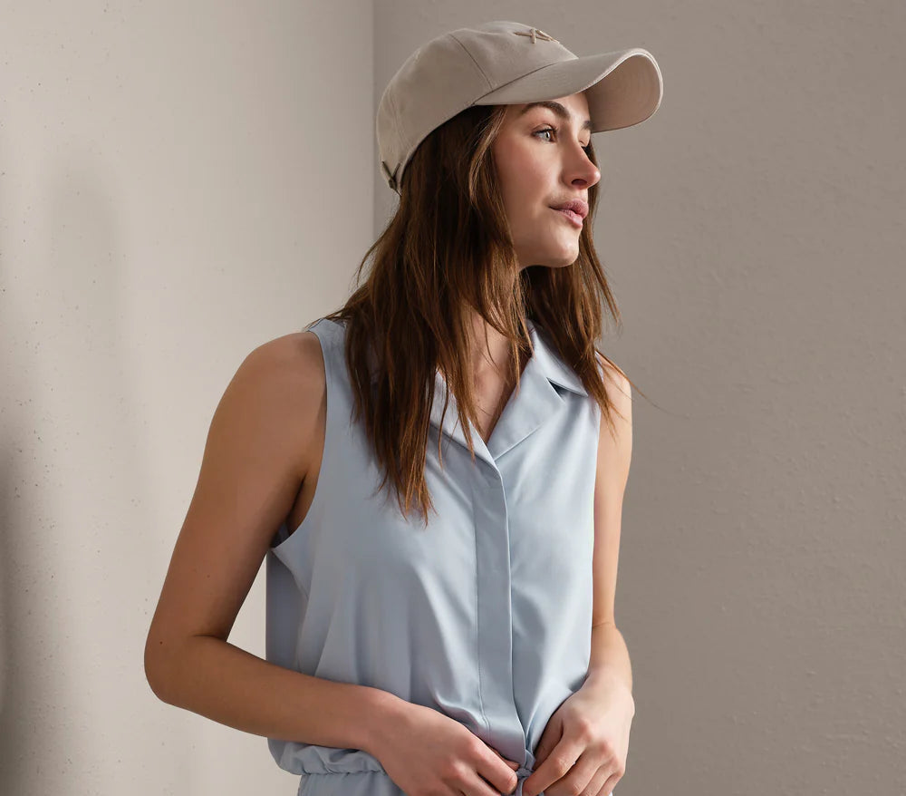 Mirage Sleeveless Notch Collar Blouse - Blue Dawn