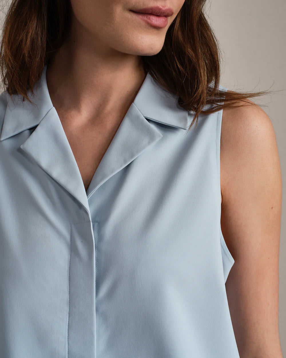 Mirage Sleeveless Notch Collar Blouse - Blue Dawn
