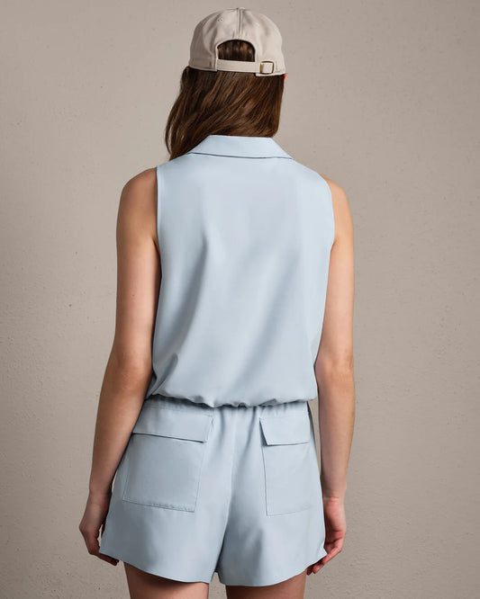 Mirage Sleeveless Notch Collar Blouse - Blue Dawn