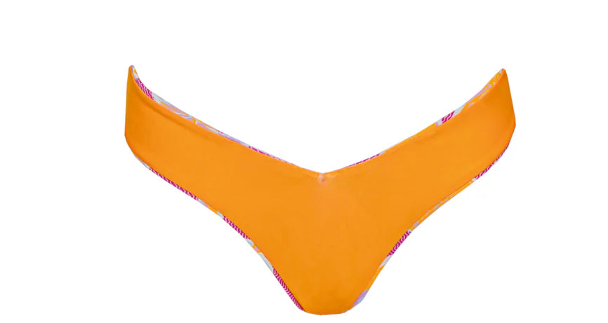 Valery Regular Rise Double V Bikini Bottom Reversible - Flamingo Glow