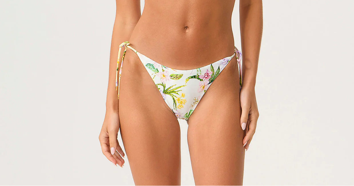 Paradise Bloom Embroidered Side Tie Bottom - Full Coverage
