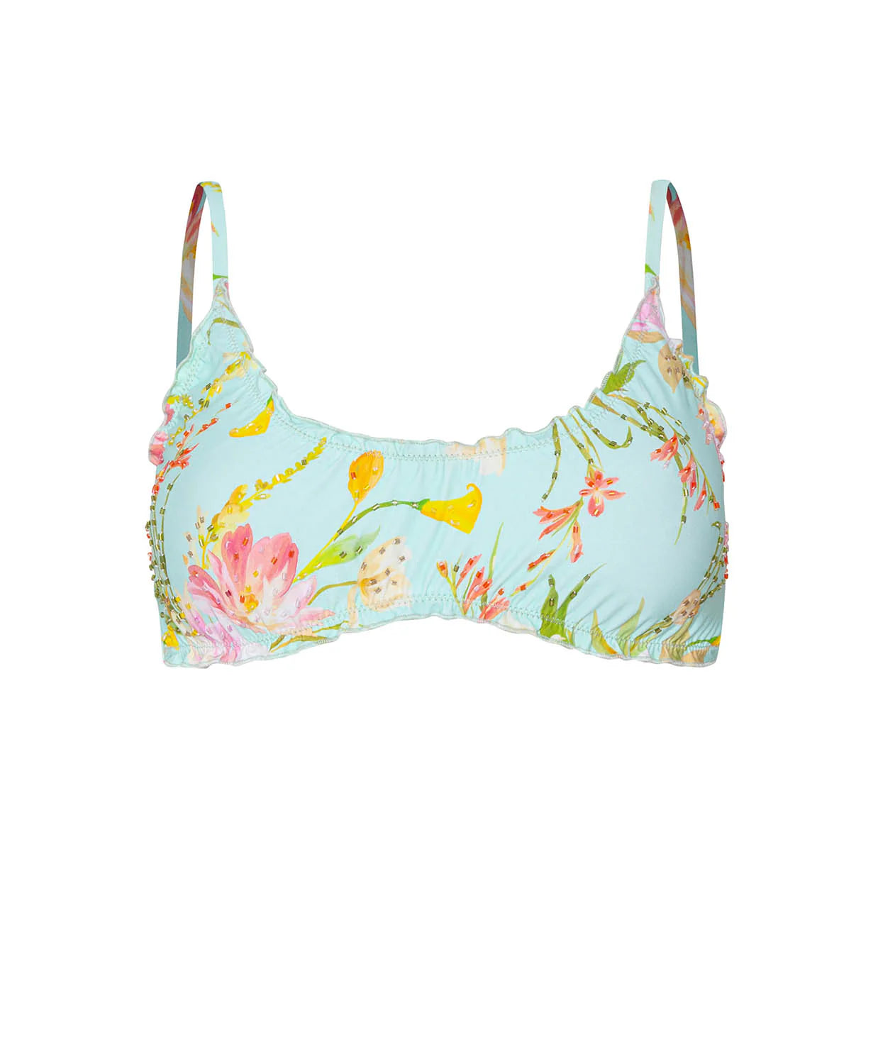 Petal Embroidered Lettuce Edge Bralette Top