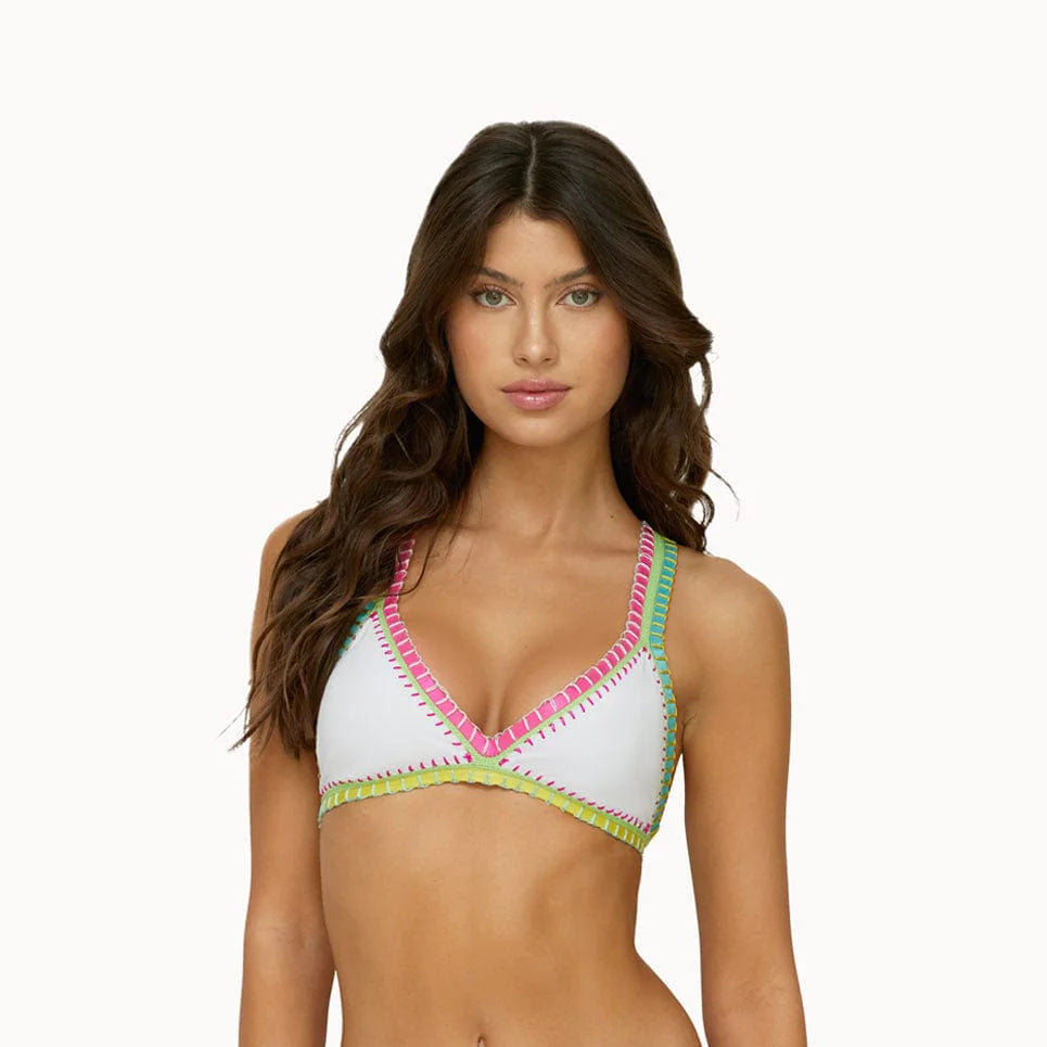 Platinum Water Lily Crochet Trim Triangle Top - White