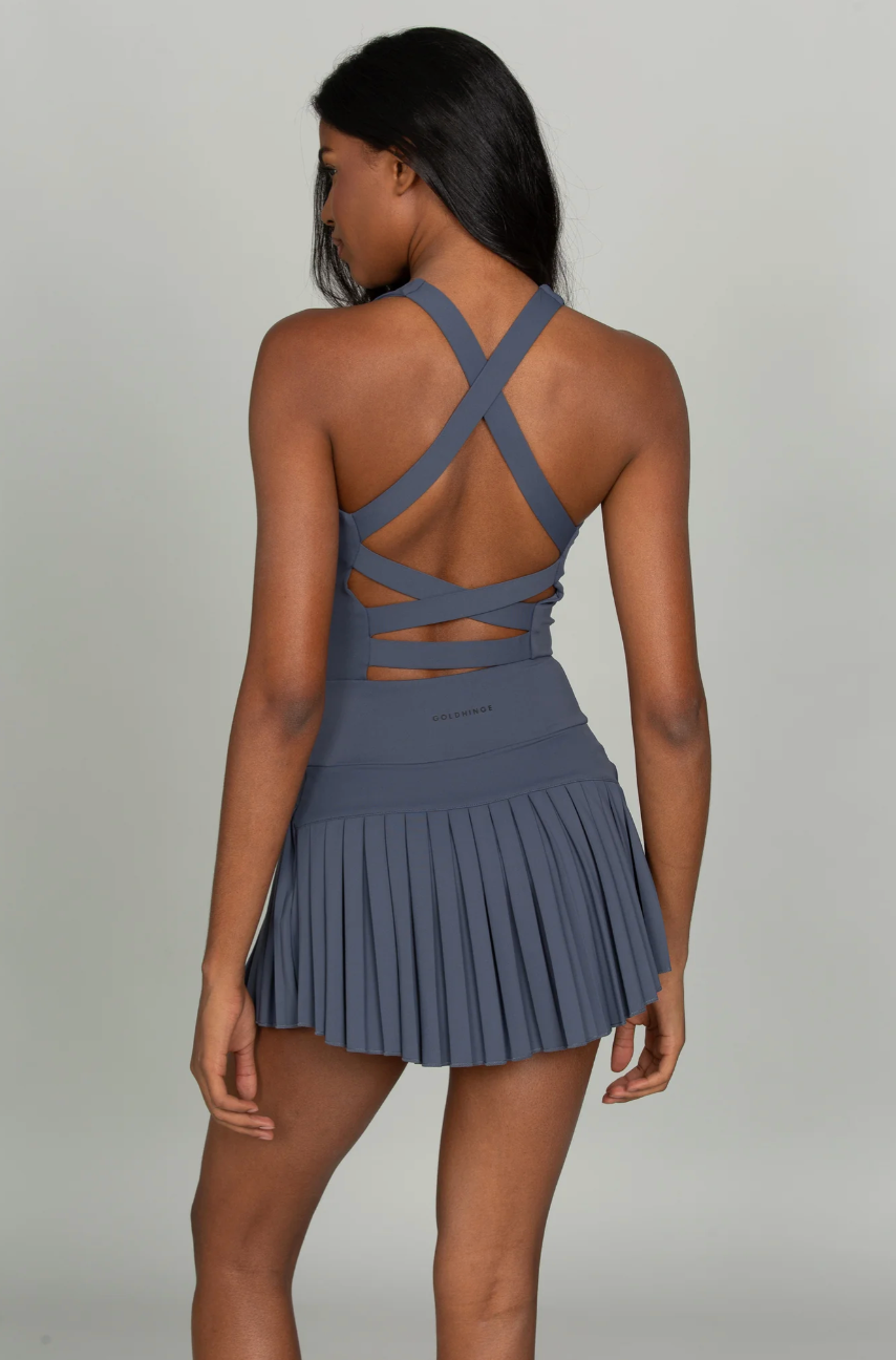 Navy Criss Cross Back Pleated Tennis Dress XS-XXL