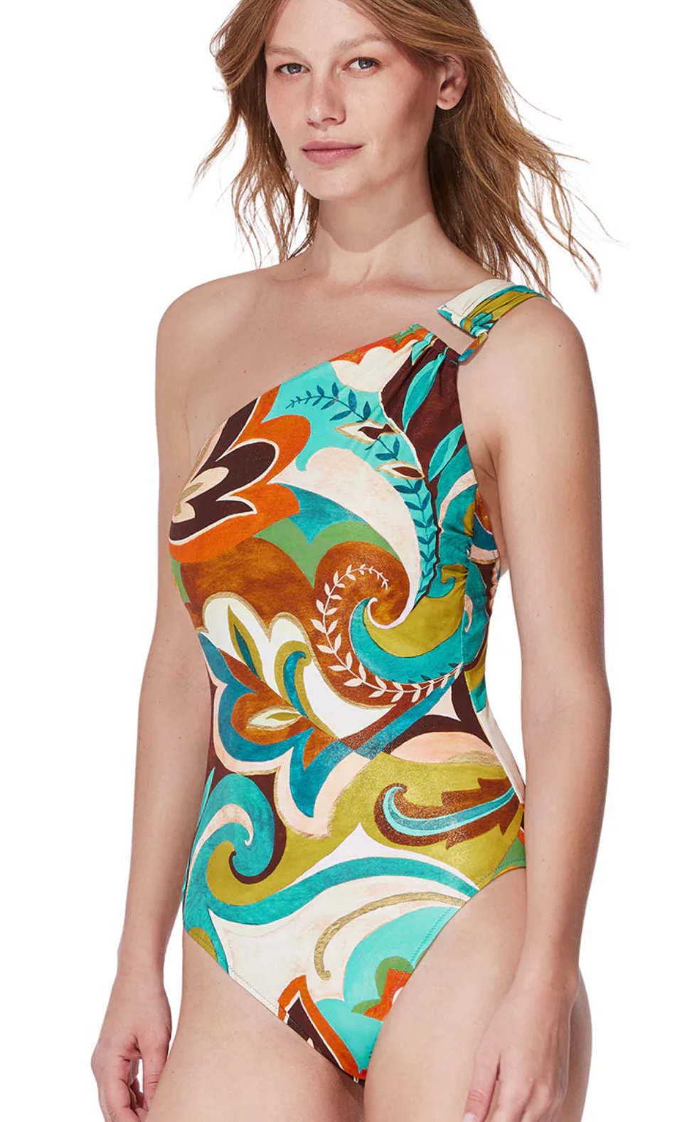 Porto One Shoulder One Piece - Mulit Brown 6-16