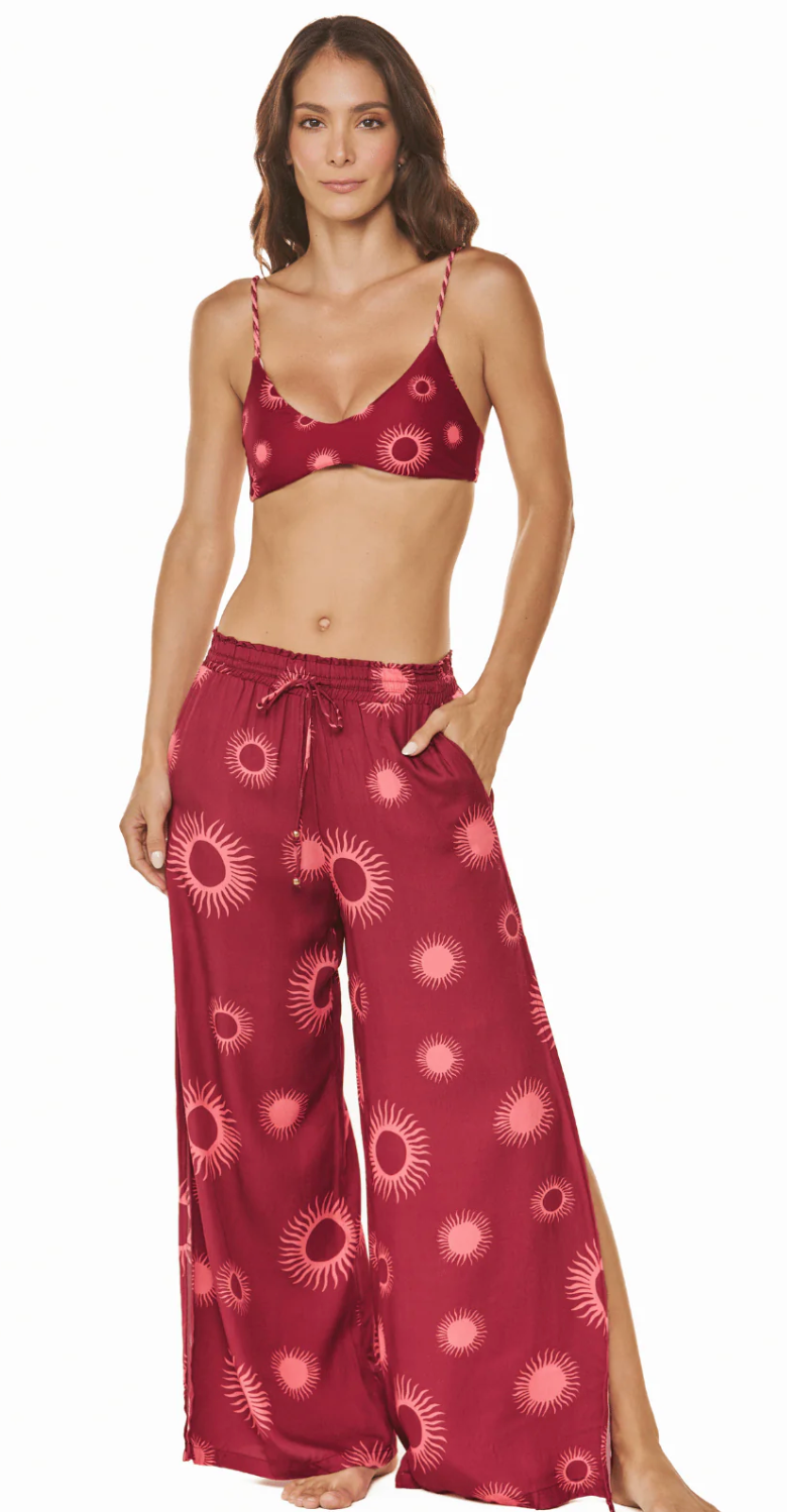 Mahahual Wide-Leg Beach Pants - Burgundy S-L