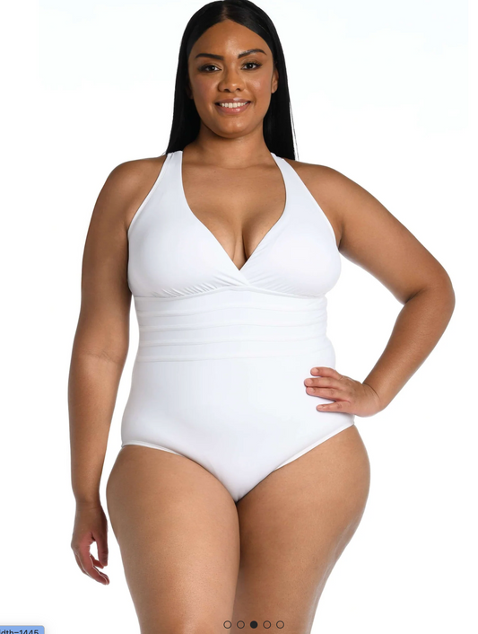 Island Goddess Multi-Strap Cross-Back One Piece - White 16W-22W