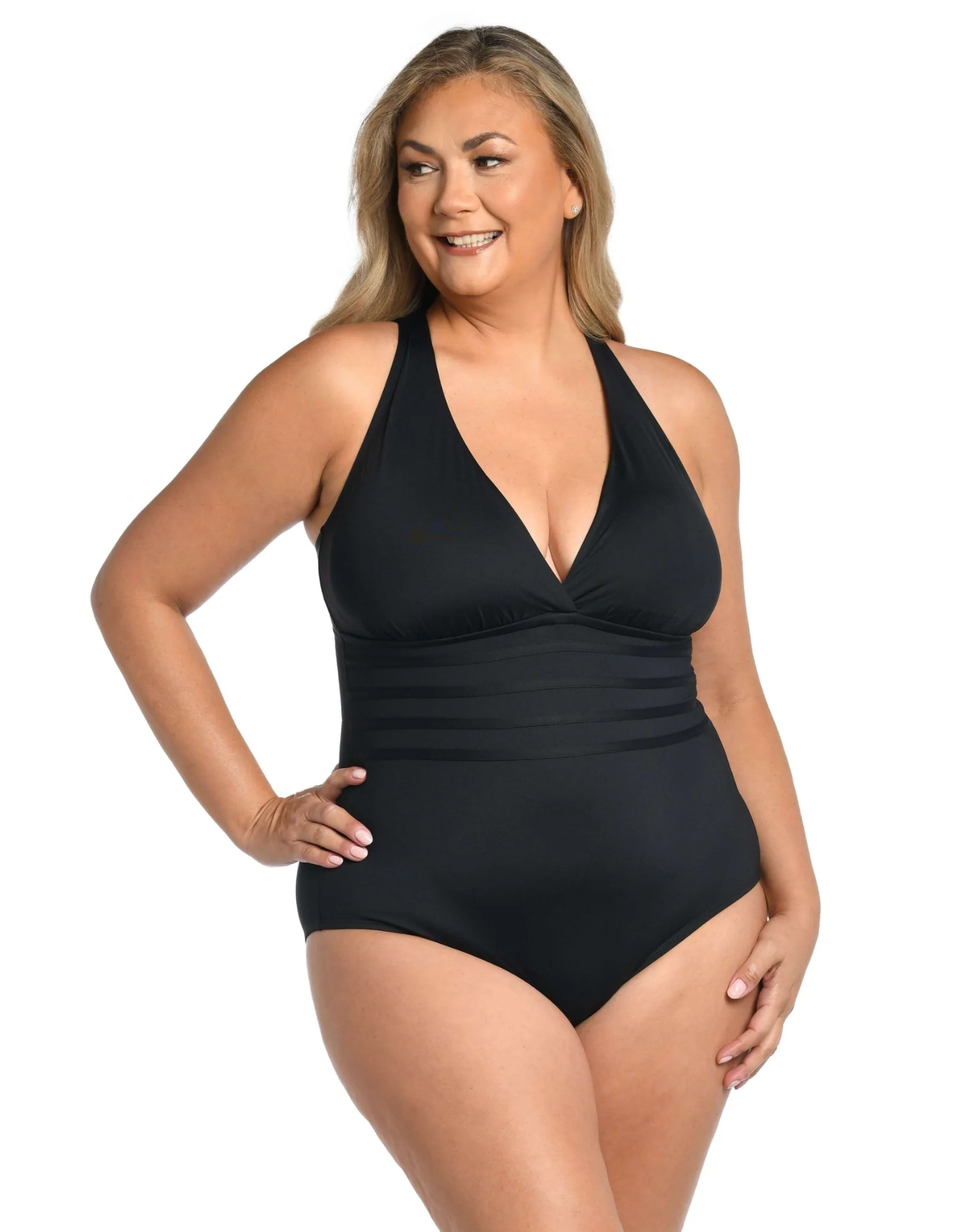 Island Goddess Multi-Strap Cross-Back One Piece - Black 16W-22W