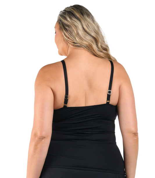Island Goddess Underwire Lingerie Strap Tankini Top - Black 16W-22W