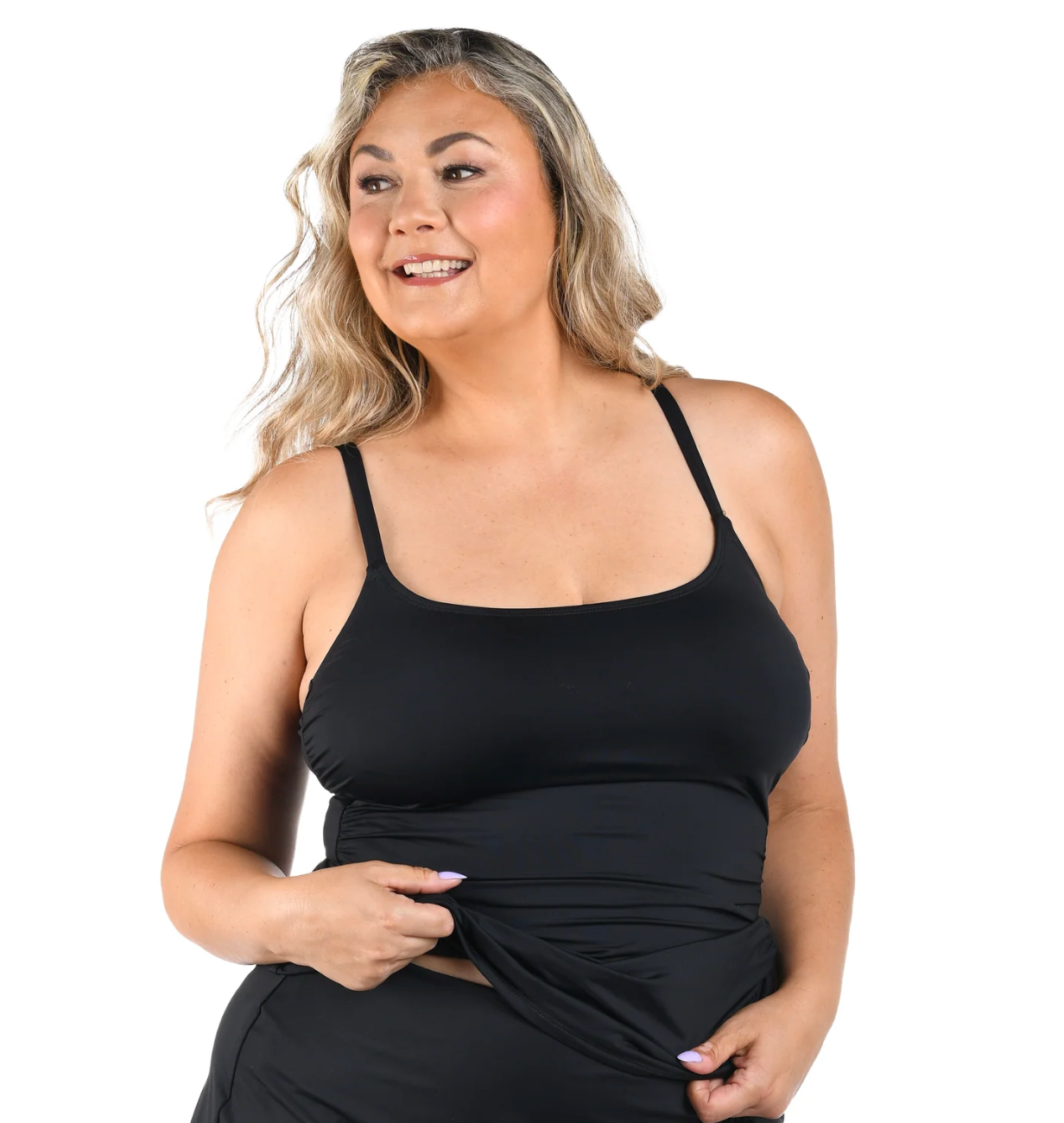 Island Goddess Underwire Lingerie Strap Tankini Top - Black 16W-22W