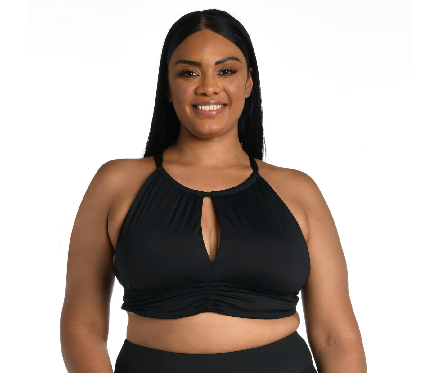 Island Goddess High Neck Midkini Top - Black 16W-22W