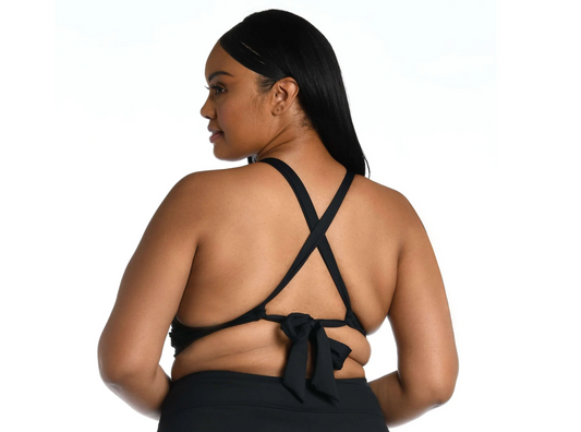 Island Goddess High Neck Midkini Top - Black 16W-22W