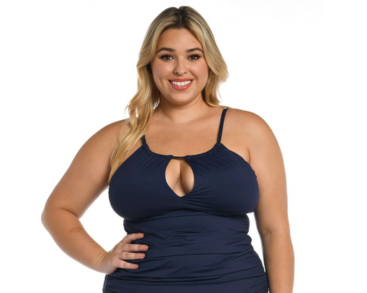 Island Goddess High Neck Keyhole Tankini Top - Indigo 16W-22W