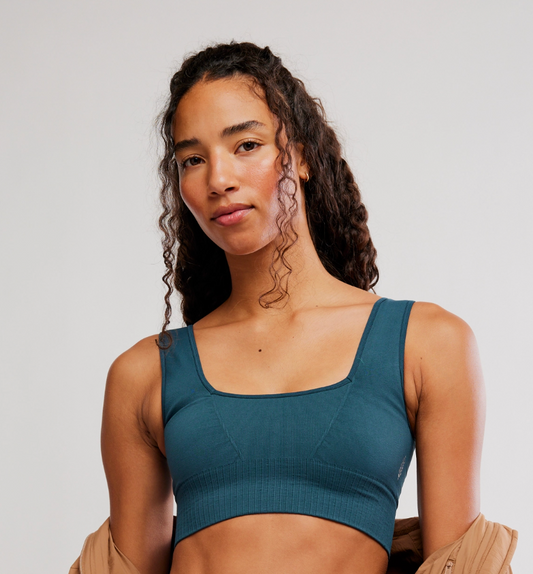 Square Neck Good Karma Bra- Evergreen