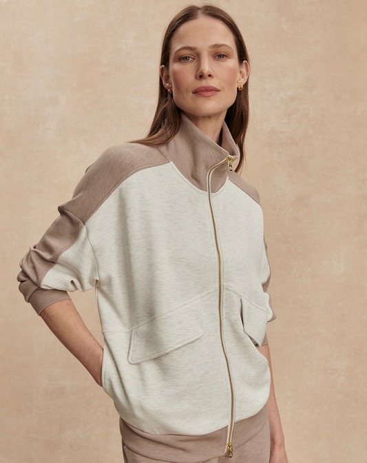 Garcia Two-Tone Zip-Through Sweat - Taupe Marl