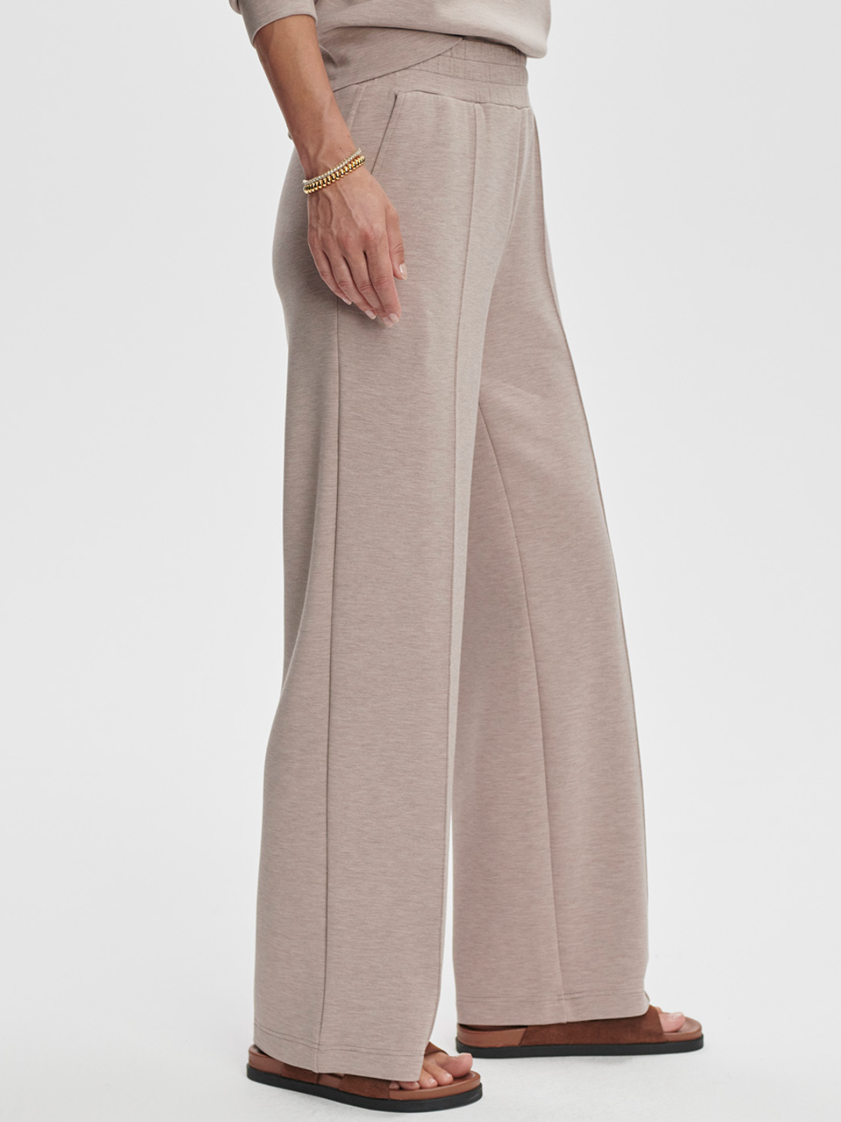 The Wide Leg Pant 30" - Taupe Marl