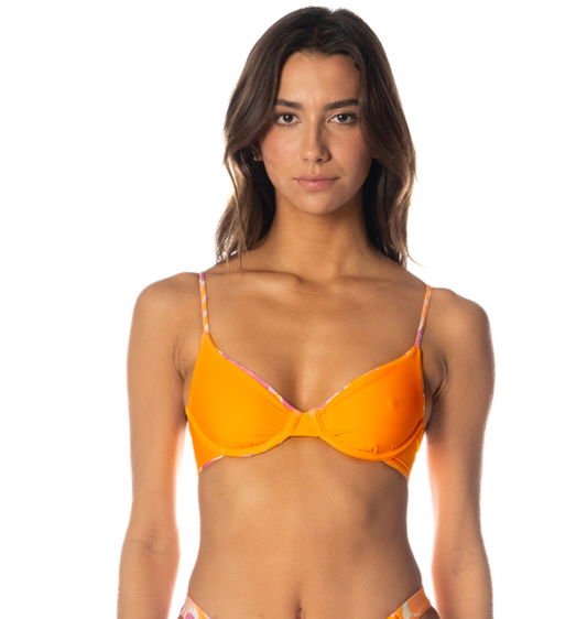 Dainty Unmolded Underwire Bikini Top Reversible - Flamingo Glow