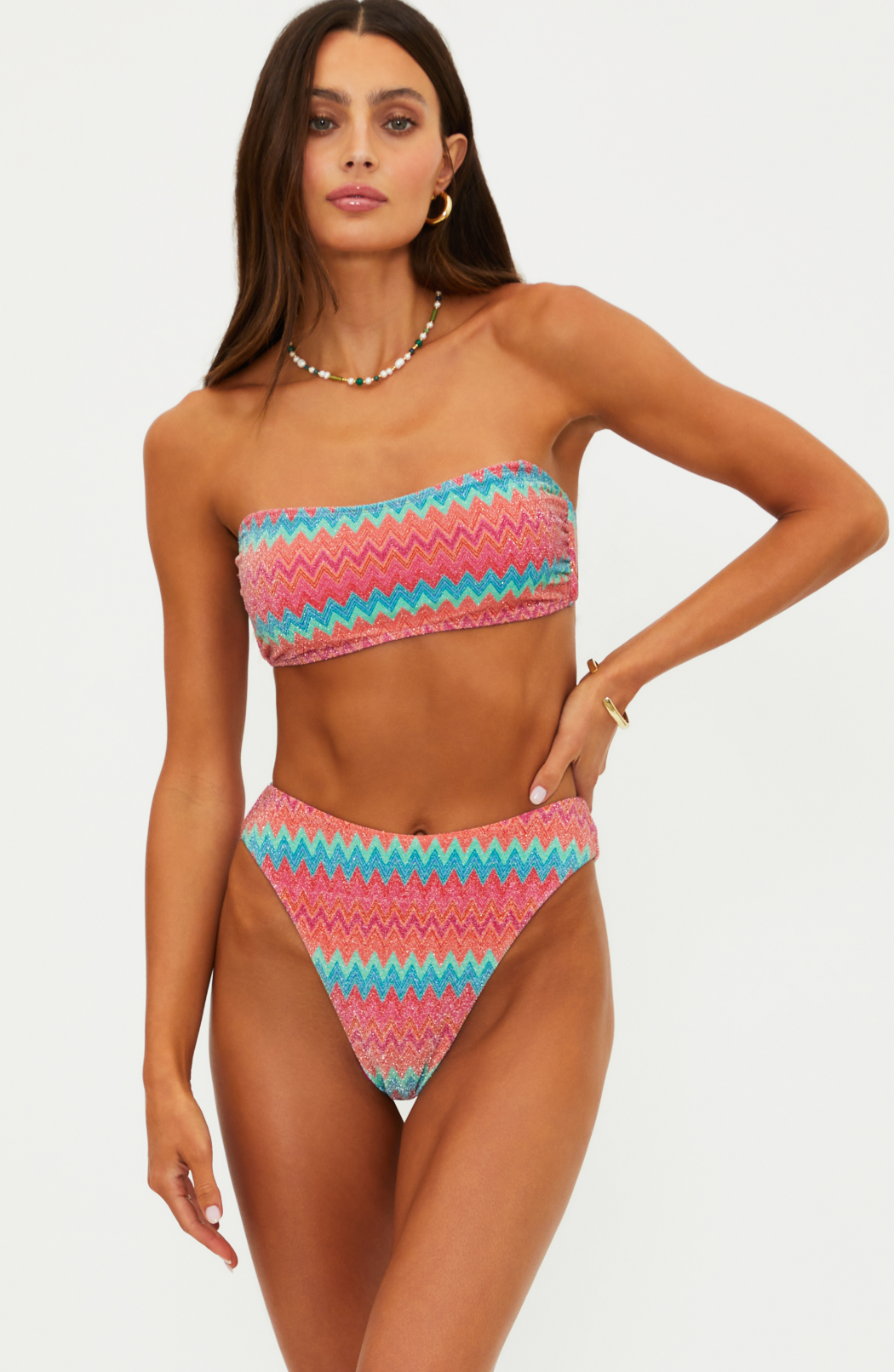 Amarie Bikini Bottom - Strawberry Ice Chevron Shine