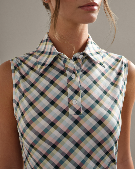 Course to Court Sleeveless Polo - Navy Multi Plaid