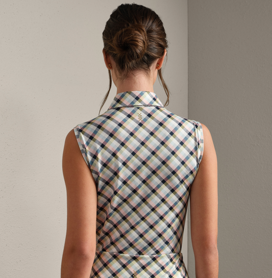 Course to Court Sleeveless Polo - Navy Multi Plaid