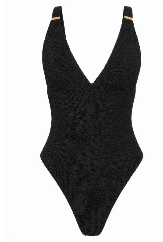 PARIS GOLD SLIDER ONE PIECE SWIMSUIT -  Black