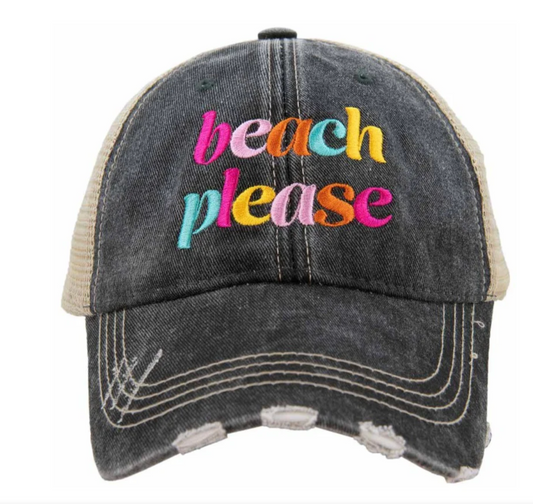Beach Please Trucker Hat Dark Denim