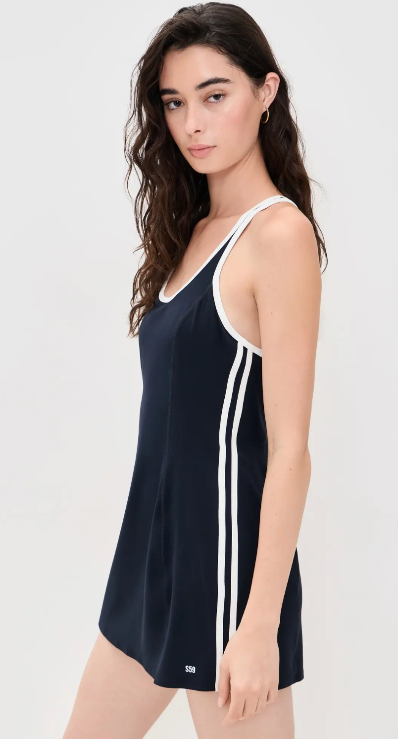 Ella Airweight Dress - Indigo/White