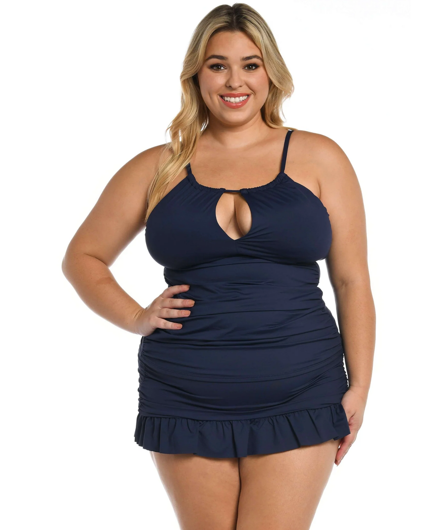 Island Goddess High Neck Keyhole Tankini Top - Indigo 16W-22W