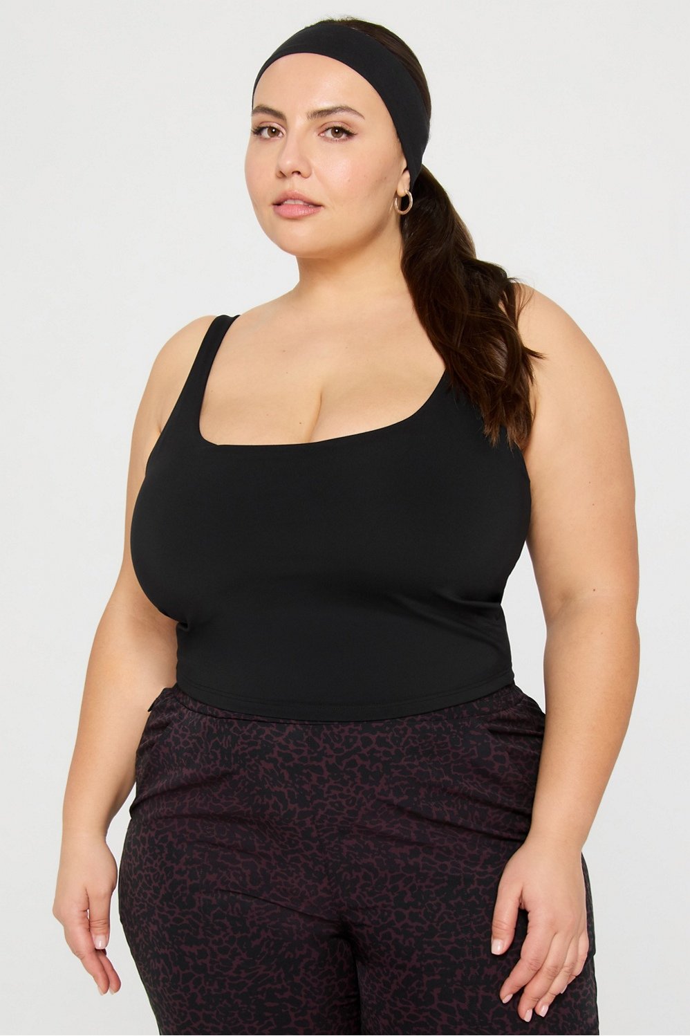 Built-In Cropped Bra Tank- Black 2XL
