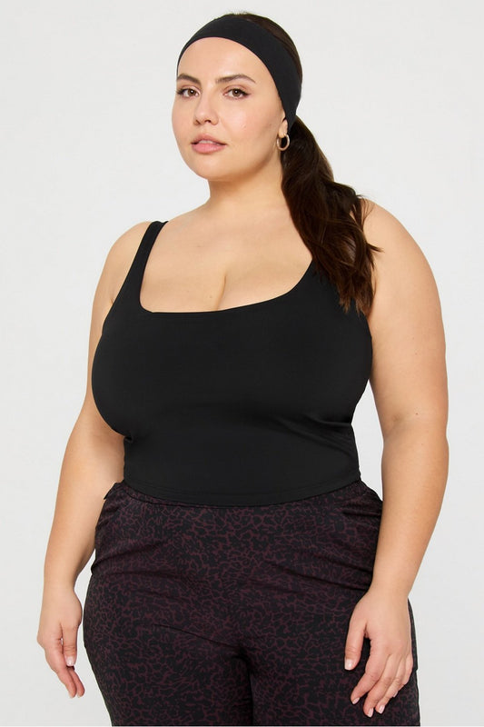 Built-In Cropped Bra Tank- Black 2XL