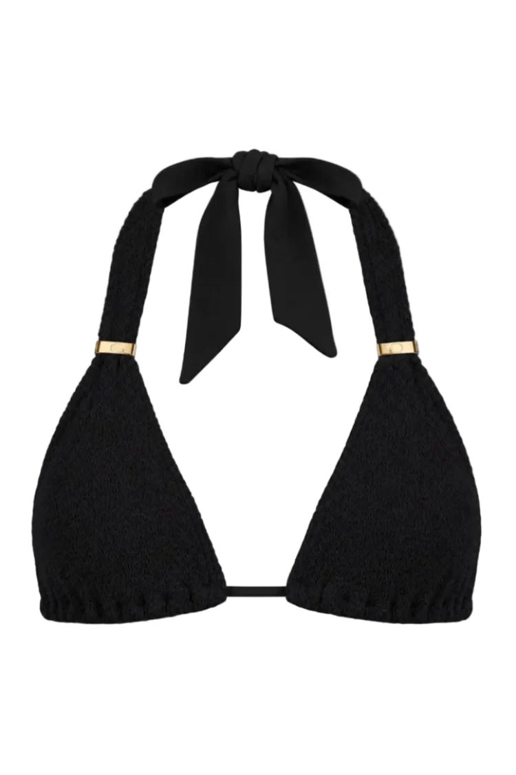 PARIS TRIANGLE GOLD SLIDERS BIKINI TOP - Black