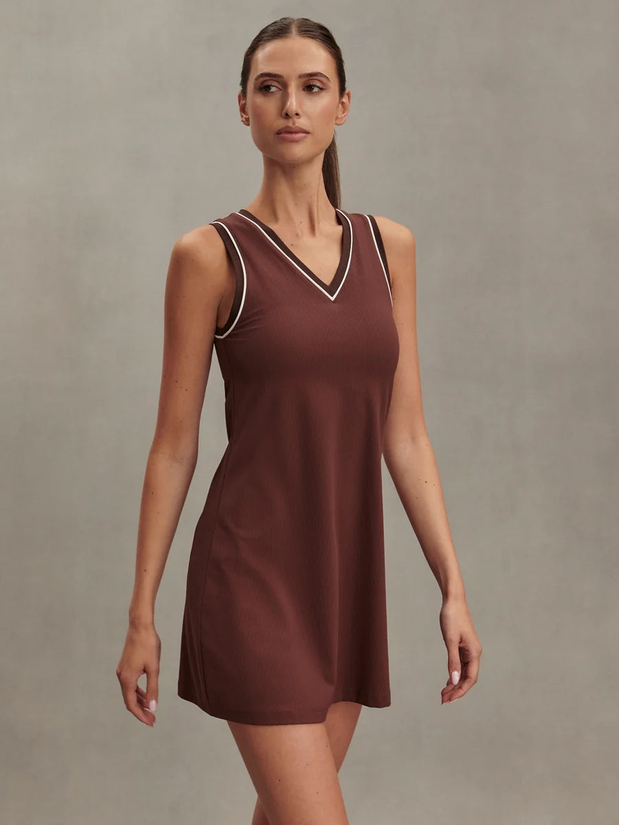Kalani V-Neck Dress 31" - Brown Stone