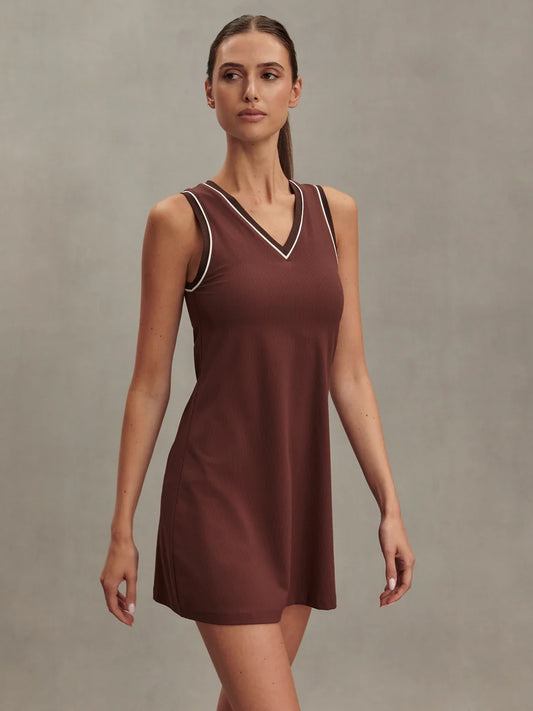 Kalani V-Neck Dress 31" - Brown Stone