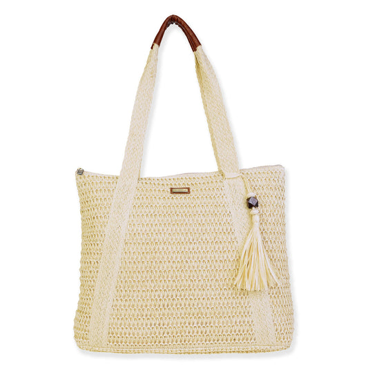Paper Crochet Shoulder Tote- Natural