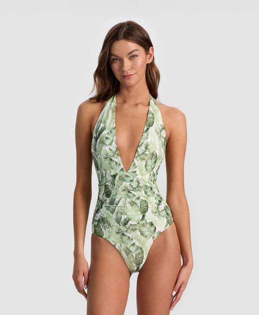 A+O x PQ Floral Palm Halter One Piece
