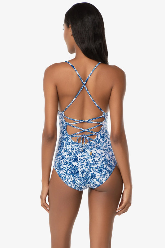 Lattice Back One-Piece - Hamptons Floral White