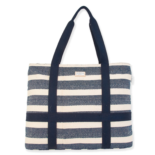 Artistic Shoulder Tote with Built-in Hat Carrier - Dark Blue