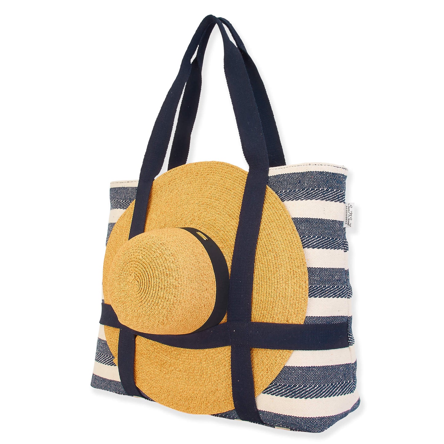 Artistic Shoulder Tote with Built-in Hat Carrier - Dark Blue