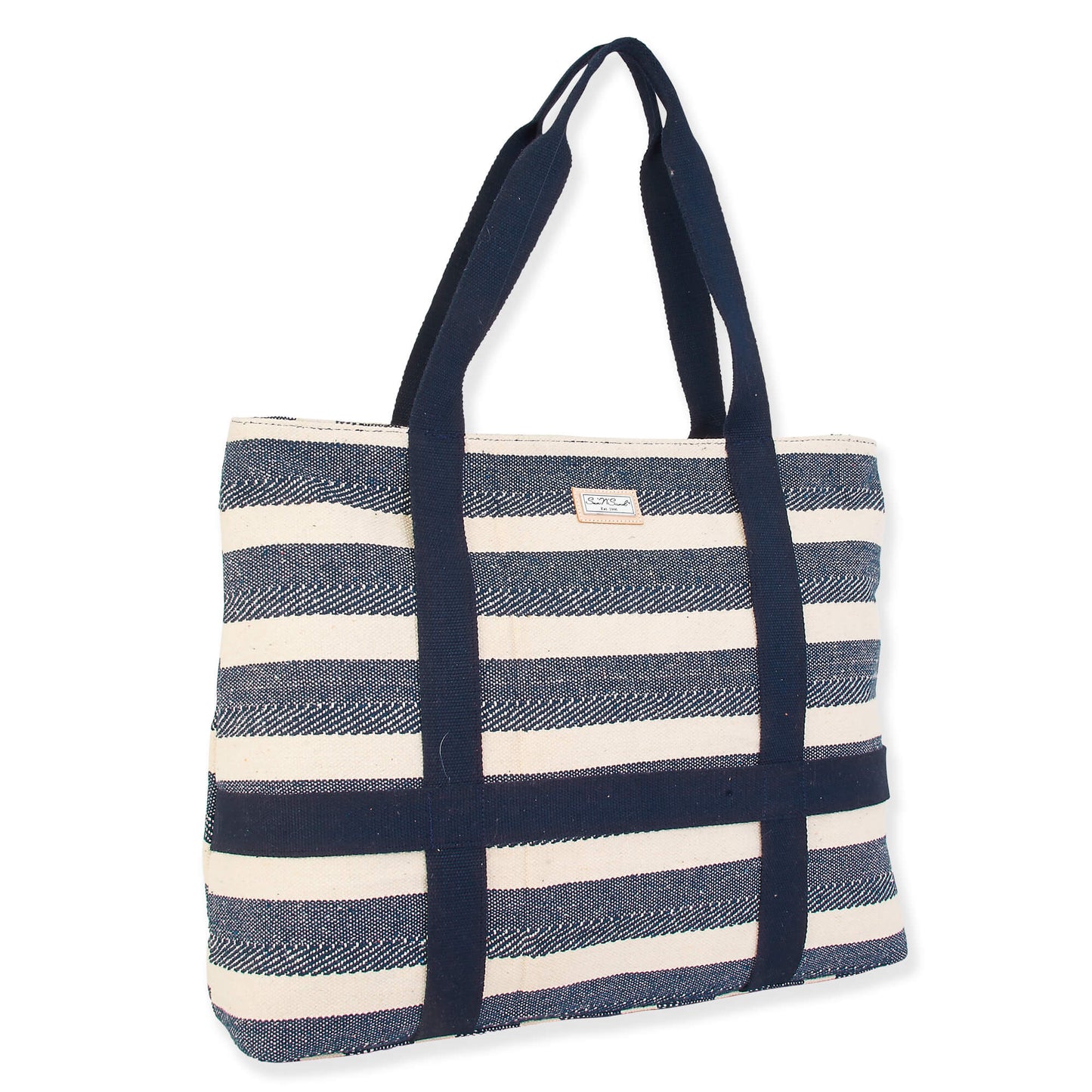Artistic Shoulder Tote with Built-in Hat Carrier - Dark Blue