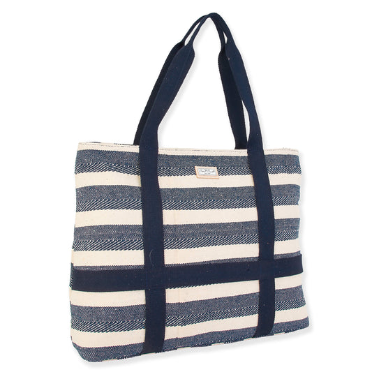 Artistic Shoulder Tote with Built-in Hat Carrier - Dark Blue
