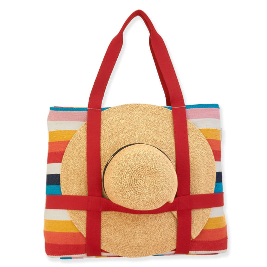 Artistic Shoulder Tote with Built-in Hat Carrier - red/multi