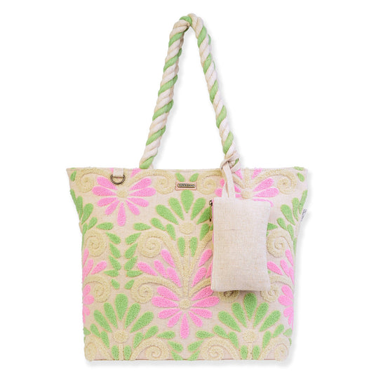 Shoulder Tote Vintage Motif - Green/Pink
