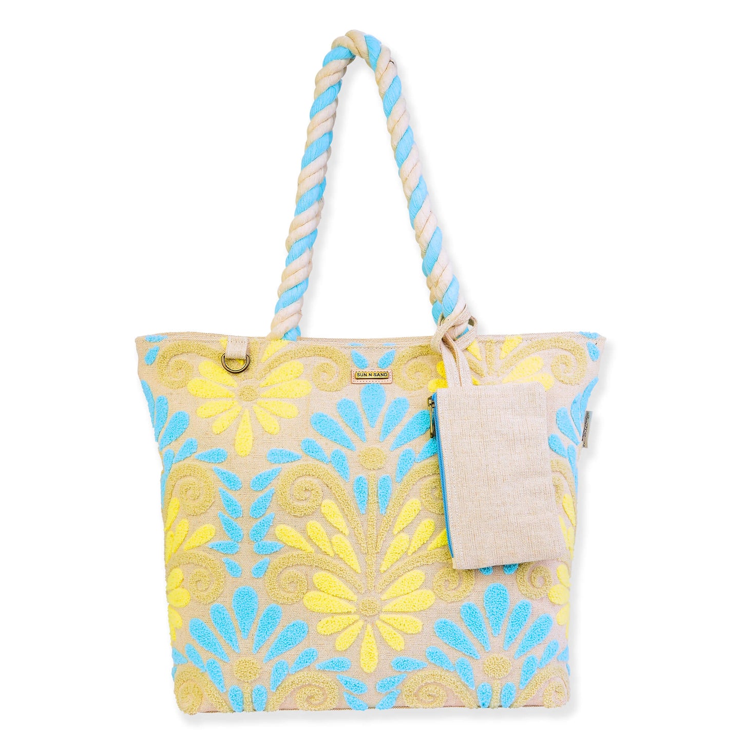 Shoulder Tote Vintage Motif - Blue/Yellow