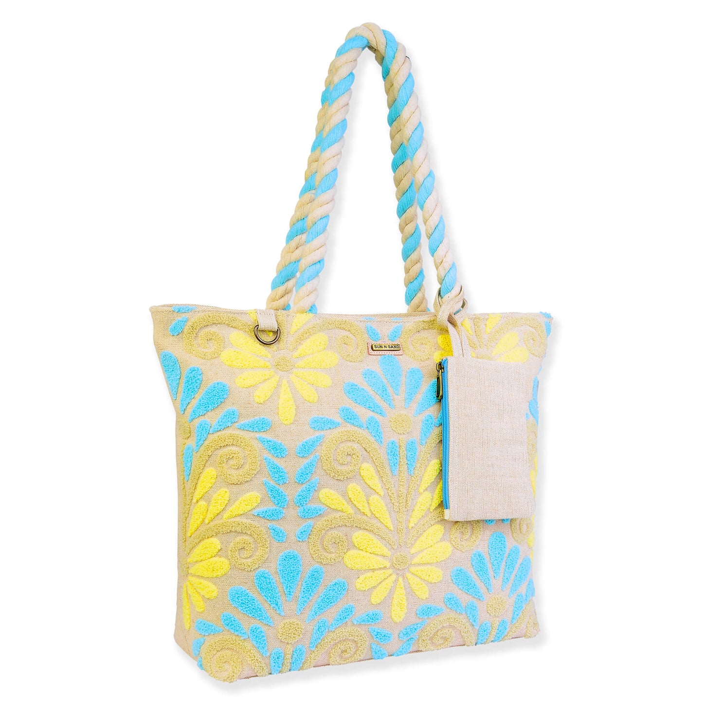Shoulder Tote Vintage Motif - Blue/Yellow