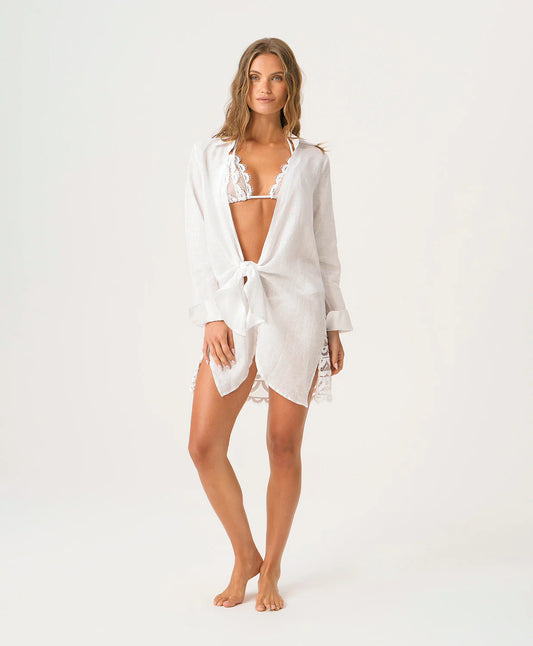 Water Lily Lace Millie Tie Tunic - White